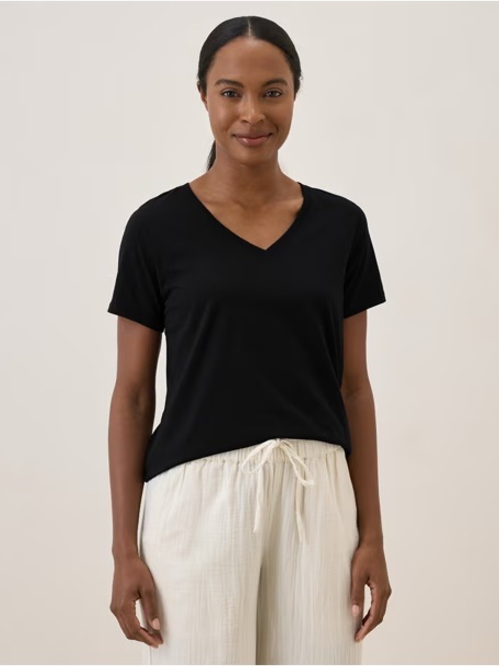 Pact Women's Softspun Black V‑Neck Tee